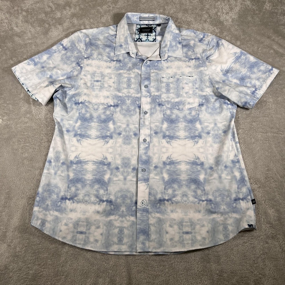 7Diamonds Shirt Mens XL Blue Salt Water 4 Way Stretch Woven Short Sleeve‎ Print